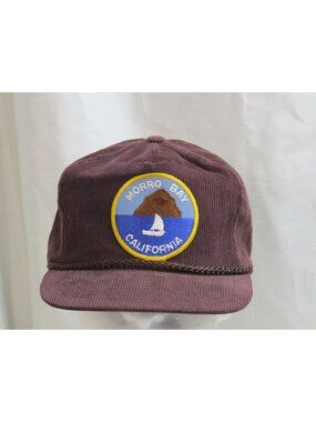 Vtg 1980s Morro Bay California Corduroy Rope Trucker Hat Otto Cap Snapback